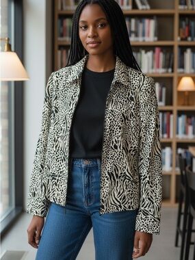Ferrari Black & Cream Animal-Print Jean Jacket